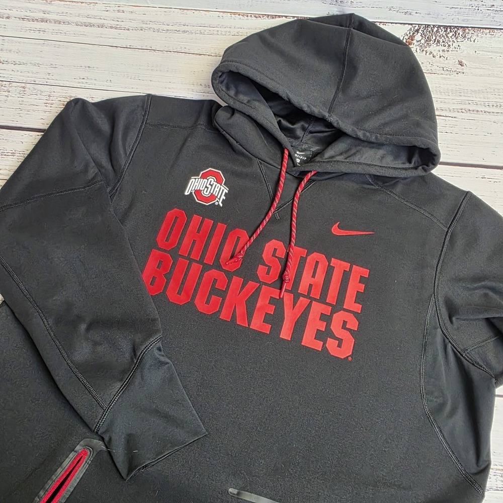 Nike Dri Fit Ohio State‎ Buckeyes Hoodie Mens XL Black Zipper Pouch Taped Seams